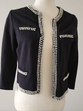 Forever 21 Black Open-Front Jacket with Pearl Trim
